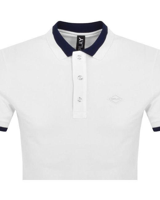 Replay White Short Sleeved Logo Polo T Shirt for men