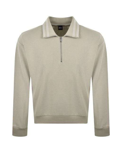 BOSS BUSINESS Gray Boss Seidler Quarter Zip Sweatshirt for men