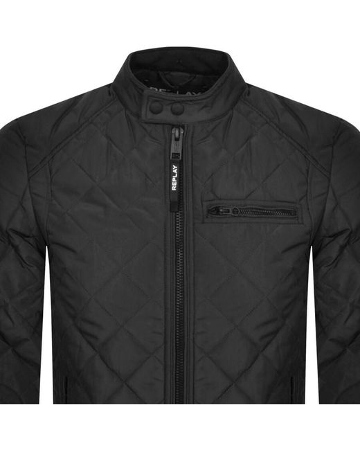 Replay Black Logo Quilted Jacket for men
