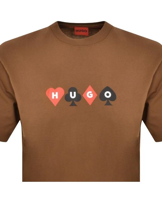 HUGO Brown Doober Crew Neck T Shirt for men