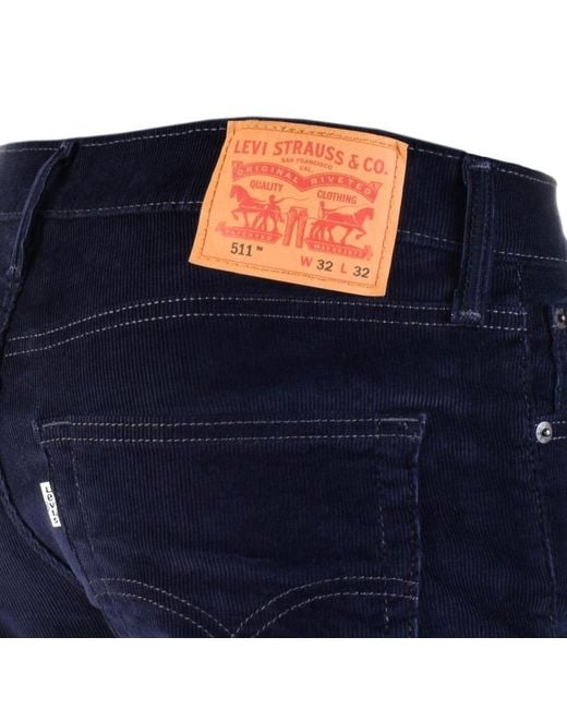 Levi's 511 Slim Fit Corduroy Trousers Navy in Blue for Men | Lyst UK