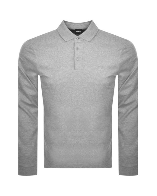 BOSS BUSINESS Gray Boss Pado 30 Long Sleeved Polo T Shirt for men