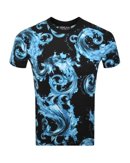 Versace Jeans Blue Couture Sea Print T Shirt for men