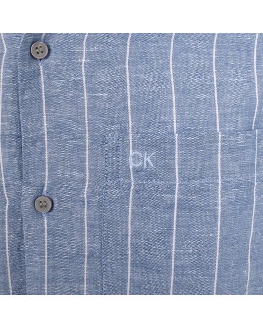 Calvin Klein Blue Linen Short Sleeve Shirt for men