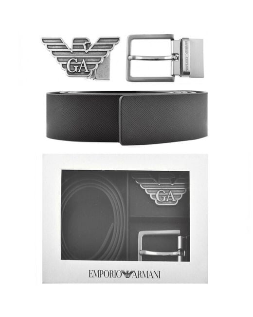 Armani Gray Emporio Reversible Belt Gift Set for men