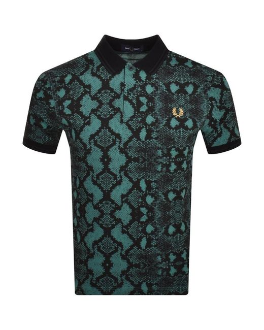 Fred Perry Green Snake Print Polo T Shirt for men