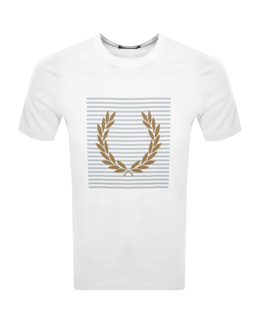 Fred Perry White Striped Laurel Wreath T Shirt for men