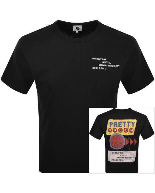 Pretty Green Black Big Beat Hotel T Shirt for men