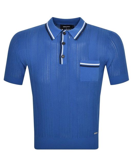 DSquared² Blue Knit Polo T Shirt for men