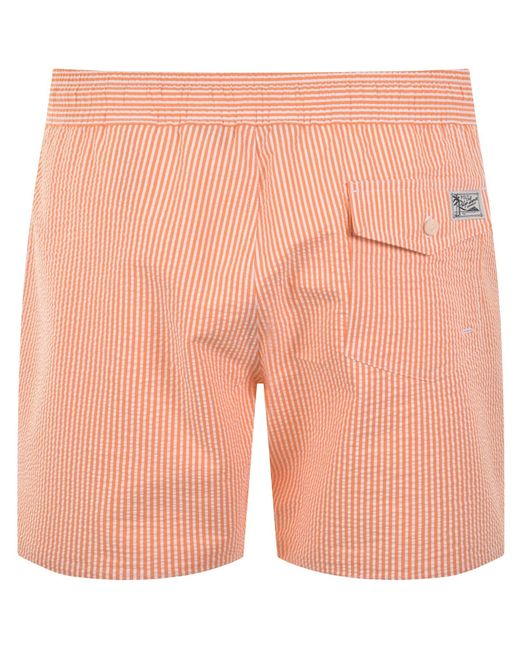 Ralph Lauren Orange Traveller Striped Swim Shorts for men