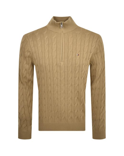 Tommy Hilfiger Brown Quarter Zip Cable Knit Jumper for men