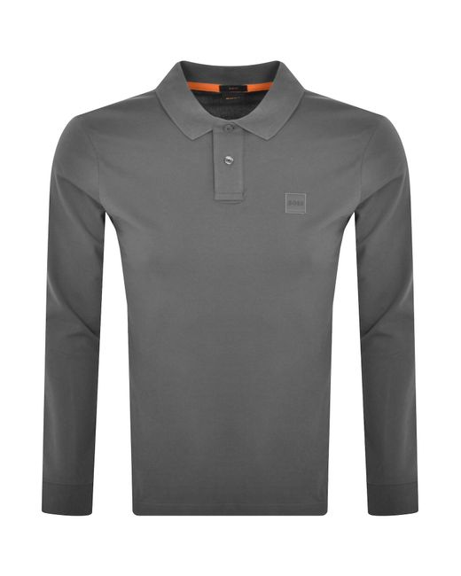 Boss Gray Boss Long Sleeve Passerby Polo T Shirt for men