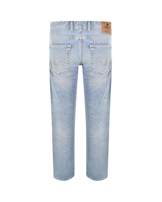 Replay Blue Grover Straight Fit Light Wash Jeans for men
