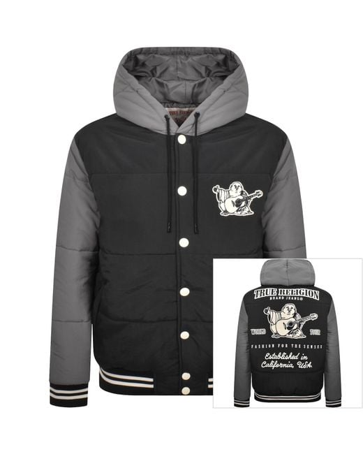 True Religion Black Varsity Puffer Jacket for men