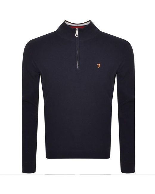 Farah Louder Quarter Zip Knit Jumper in Blue for Men | Lyst