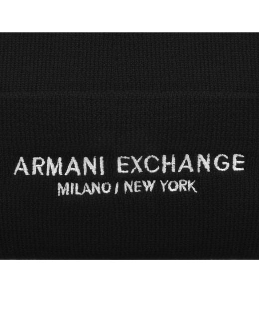 ARMANI EXCHANGE Black Logo Beanie for men