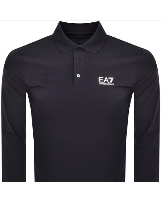 EA7 Blue Emporio Armani Long Sleeved Polo T Shirt for men