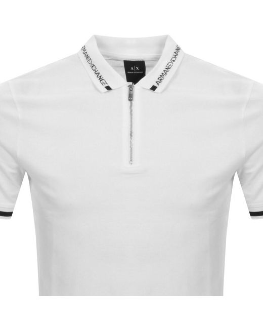 Armani Exchange Quarter Zip Polo T Shirt in White for Men | Lyst UK