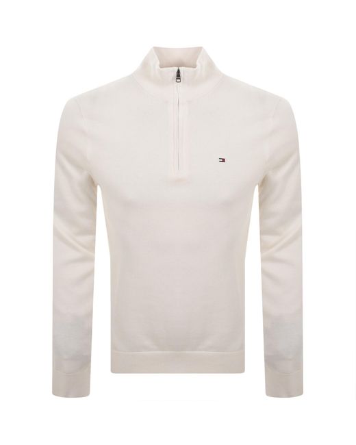 Tommy Hilfiger White Quarter Zip Jumper Ivory Petal for men