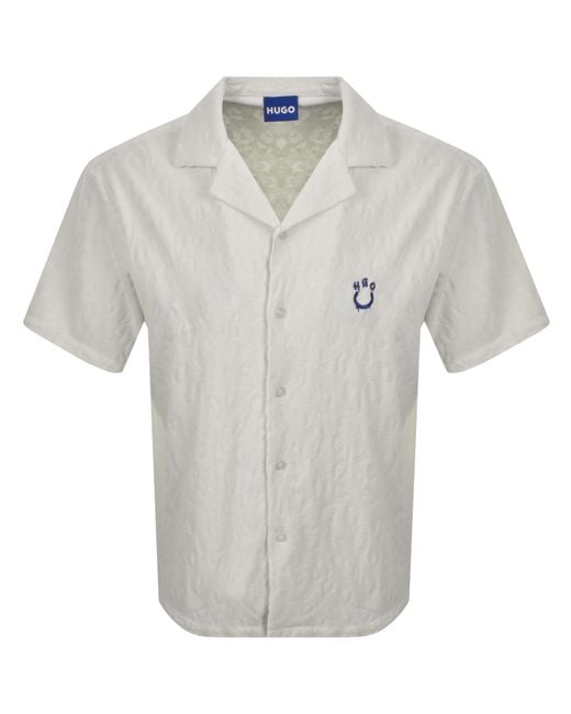 HUGO Gray Towelling Shirt Open for men