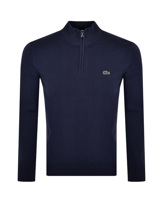Lacoste Blue Half Zip Logo Knit Jumper for men