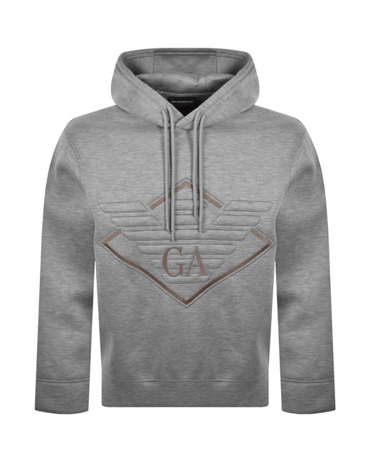 Armani Gray Emporio Eagle Logo Hoodie for men