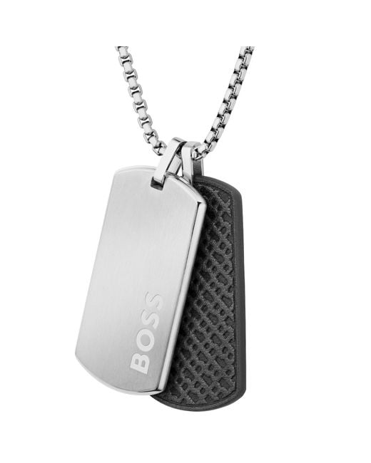 BOSS BUSINESS Metallic Boss Devon Leather Dog Tag Necklace for men