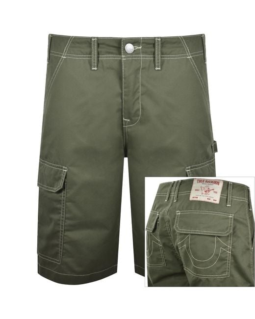True Religion Green Utility Cargo Shorts for men