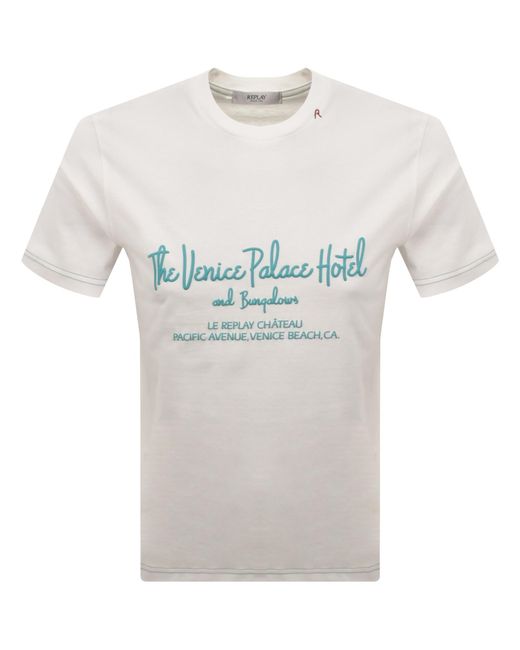 Replay Gray Graphic T Shirt Natural for men