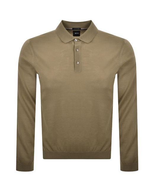 BOSS BUSINESS Green Boss Lancione Merino Wool Knit Polo for men
