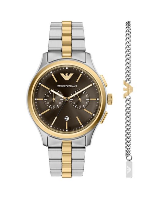 Armani Metallic Emporio Watch And Bracelet Set for men