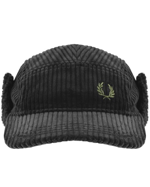 Fred Perry Black Corduroy Trapper Cap for men