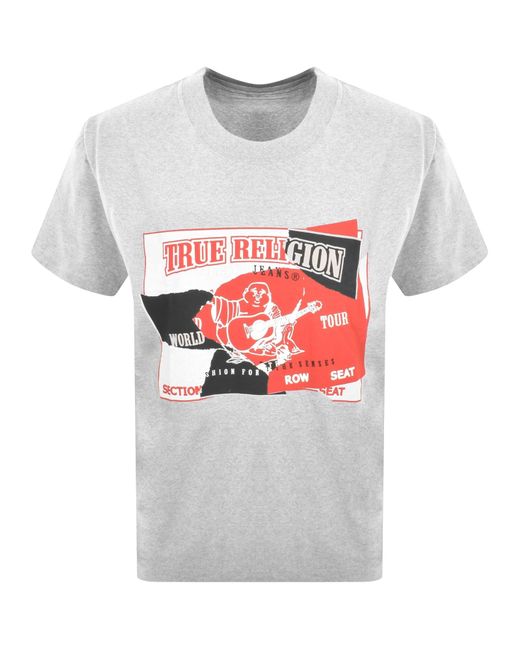 True Religion Gray Short Sleeve Torn Logo T Shirt for men