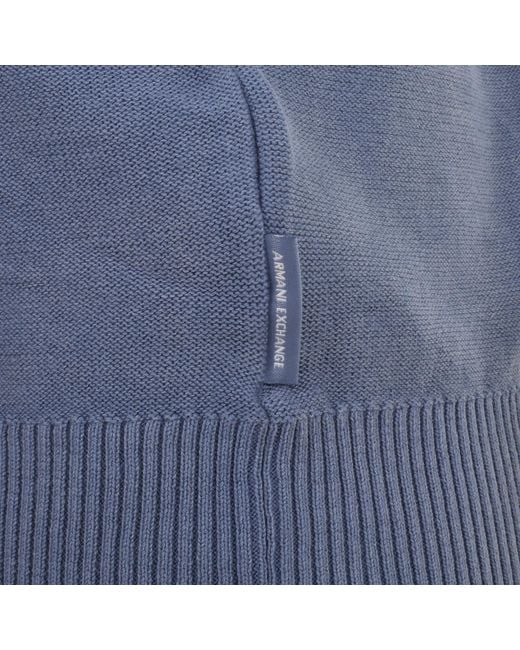 ARMANI EXCHANGE Blue Logo Knit Polo T Shirt for men