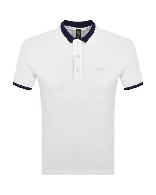 Replay White Short Sleeved Logo Polo T Shirt for men