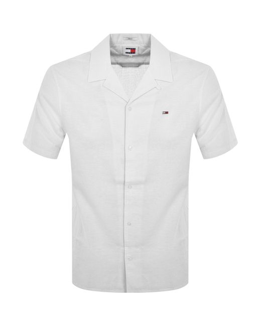Tommy Hilfiger White Linen Short Sleeve Shirt for men