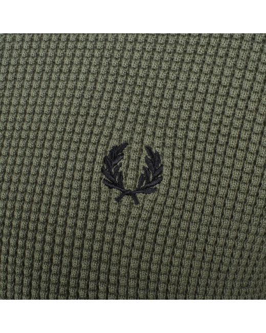 Fred Perry Green Half Zip Waffle Knit Jumper for men