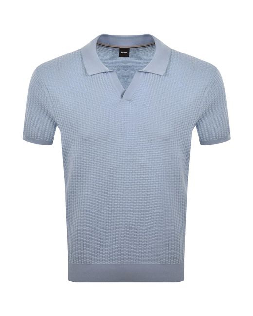 BOSS BUSINESS Blue Boss Knit Polo Jumper Light for men
