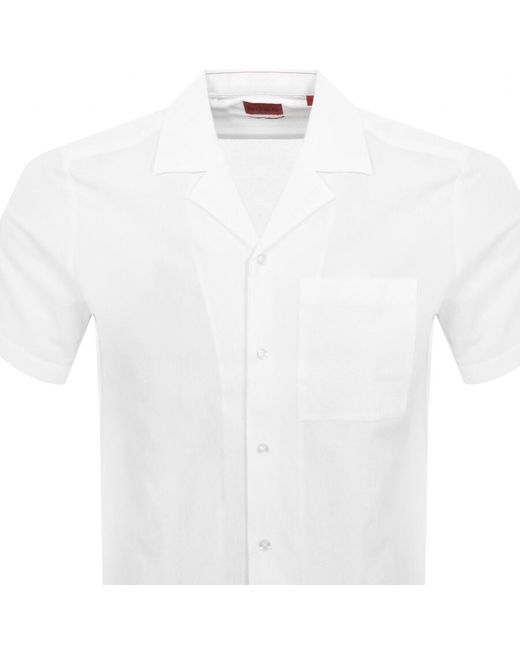 HUGO White Short Sleeved Ellino Shirt for men