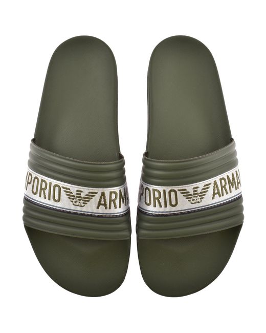 Armani Green Emporio Logo Sliders for men