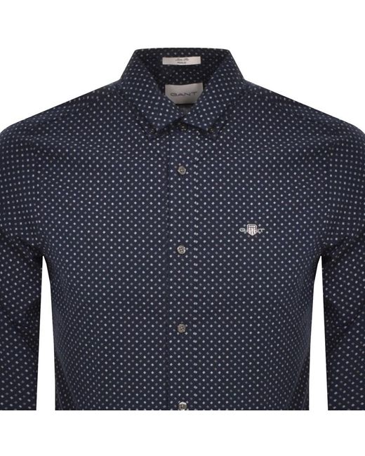 GANT Micro Print Long Sleeved Poplin Shirt in Blue for Men | Lyst
