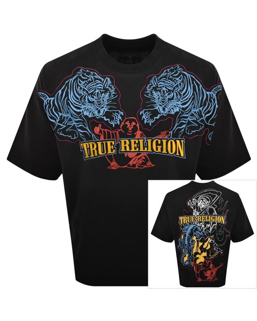 True Religion Black Tiger Oversized T Shirt for men