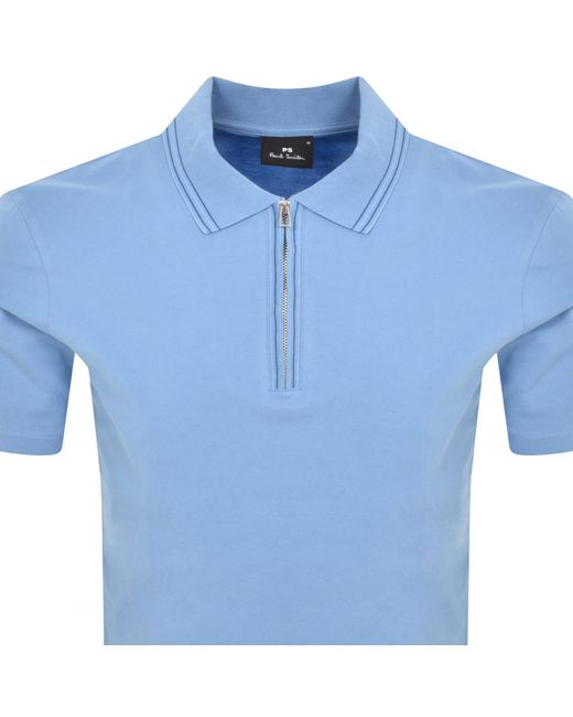 Paul Smith Blue Half Zip Polo T Shirt for men