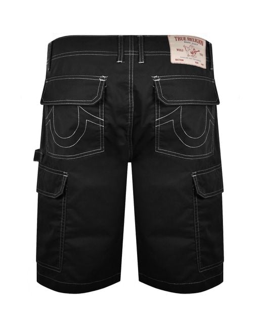 True Religion Black Utility Cargo Shorts Jet for men