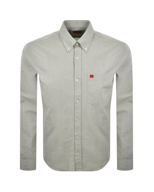 HUGO Gray Long Sleeved Evito Shirt Light for men