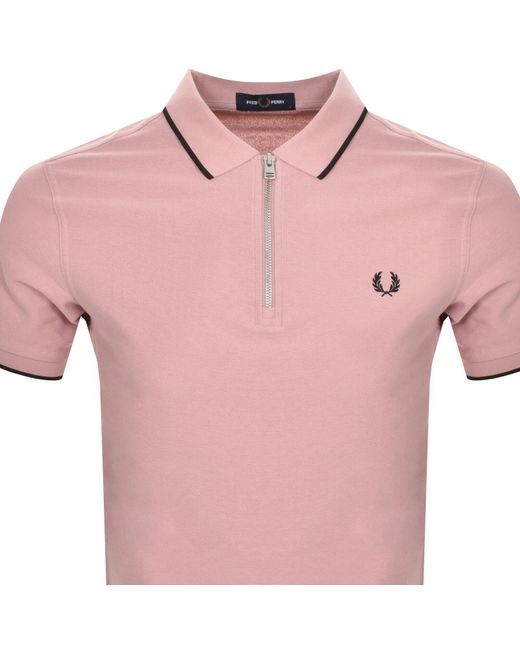 Fred Perry Pink Quarter Zip Polo T Shirt for men