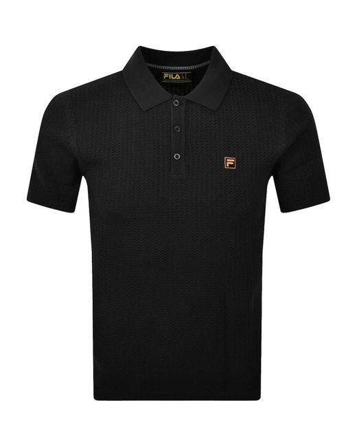 Fila Black Fila Sander Textured Knit Polo T Shirt for men