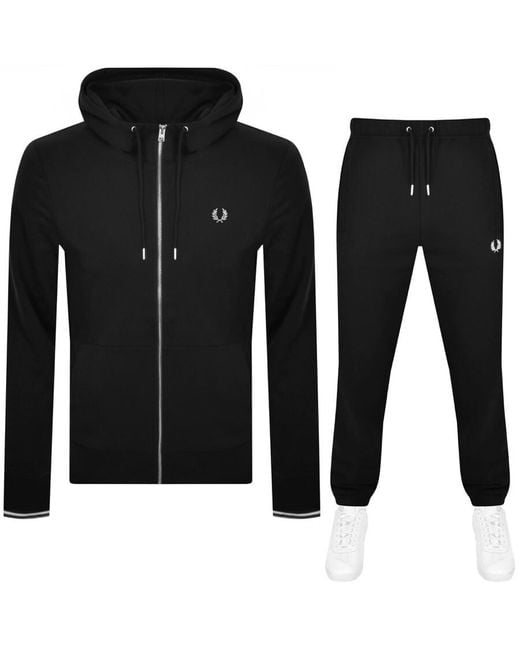 Fred Perry Black Tipped Hooded Zip Tracksuit for men