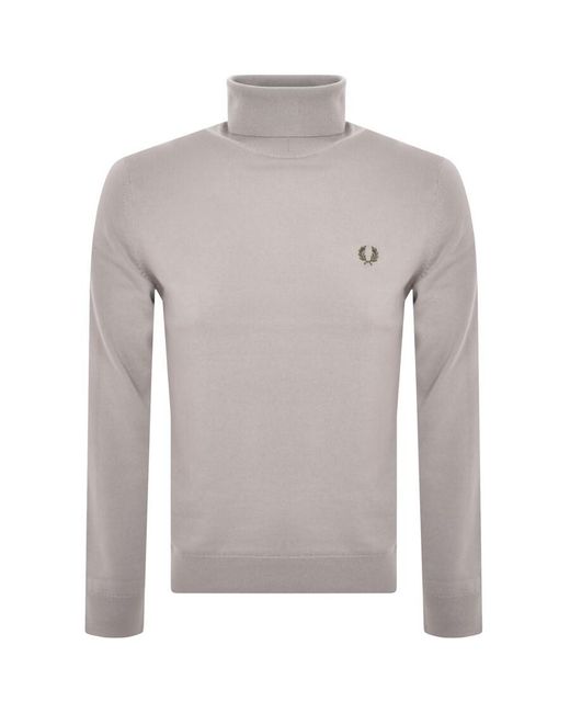 Fred Perry Gray Roll Neck Knit Jumper for men