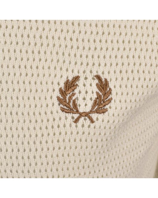 Fred Perry Natural Pointelle Knit Polo T Shirt Ecru for men